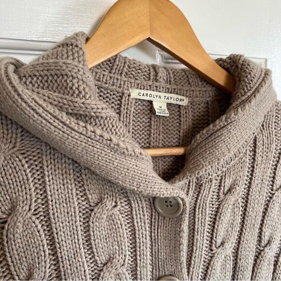 Carolyn Taylor Tan Cable Knit Cardigan with Hood - Picture 3 of 6